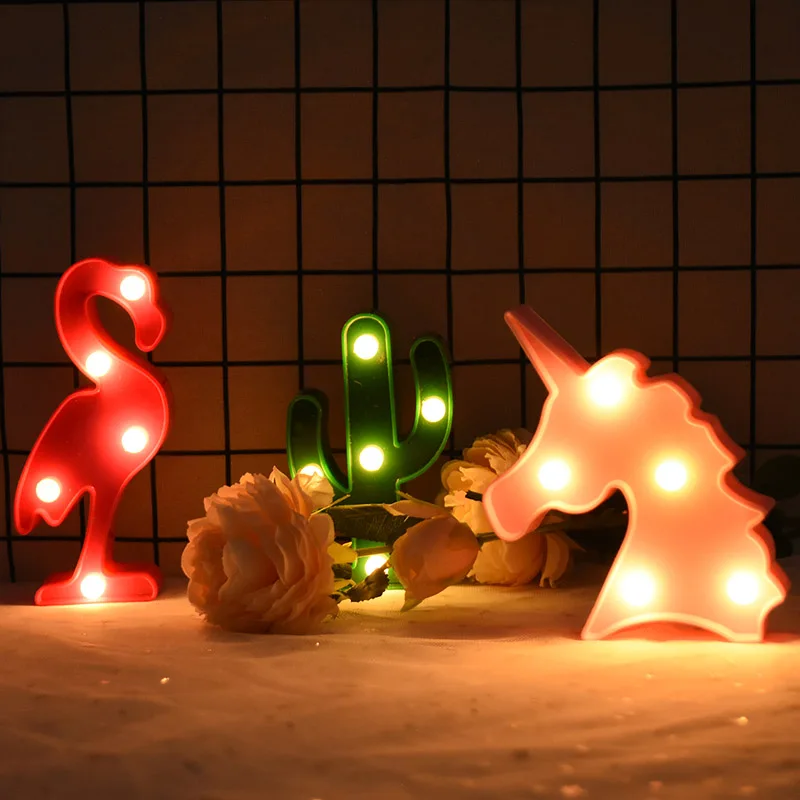 Cartoon Night Lights Flamingo Unicorn Cloud Cactus Pinapple Star Shape LED Table Lamp for Children's Bedroom Lighting Decoration