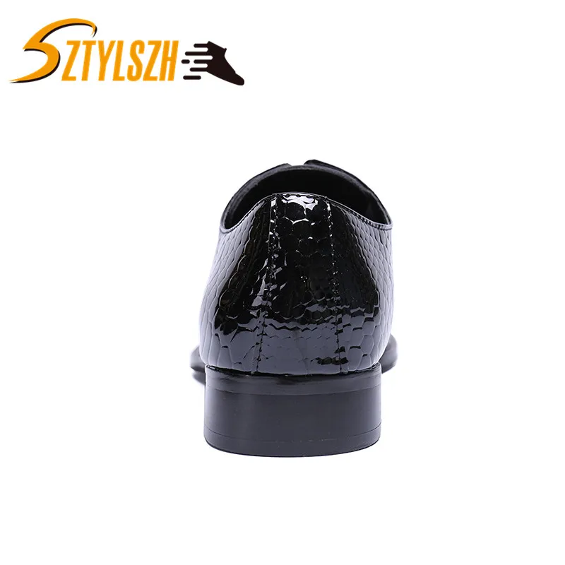 Men Formal Shoes Genuine Leather Luxury Brand Pointed Toe Dress Footwear Male Office Italian Brogue Oxford Shoes Glossy Men shoe