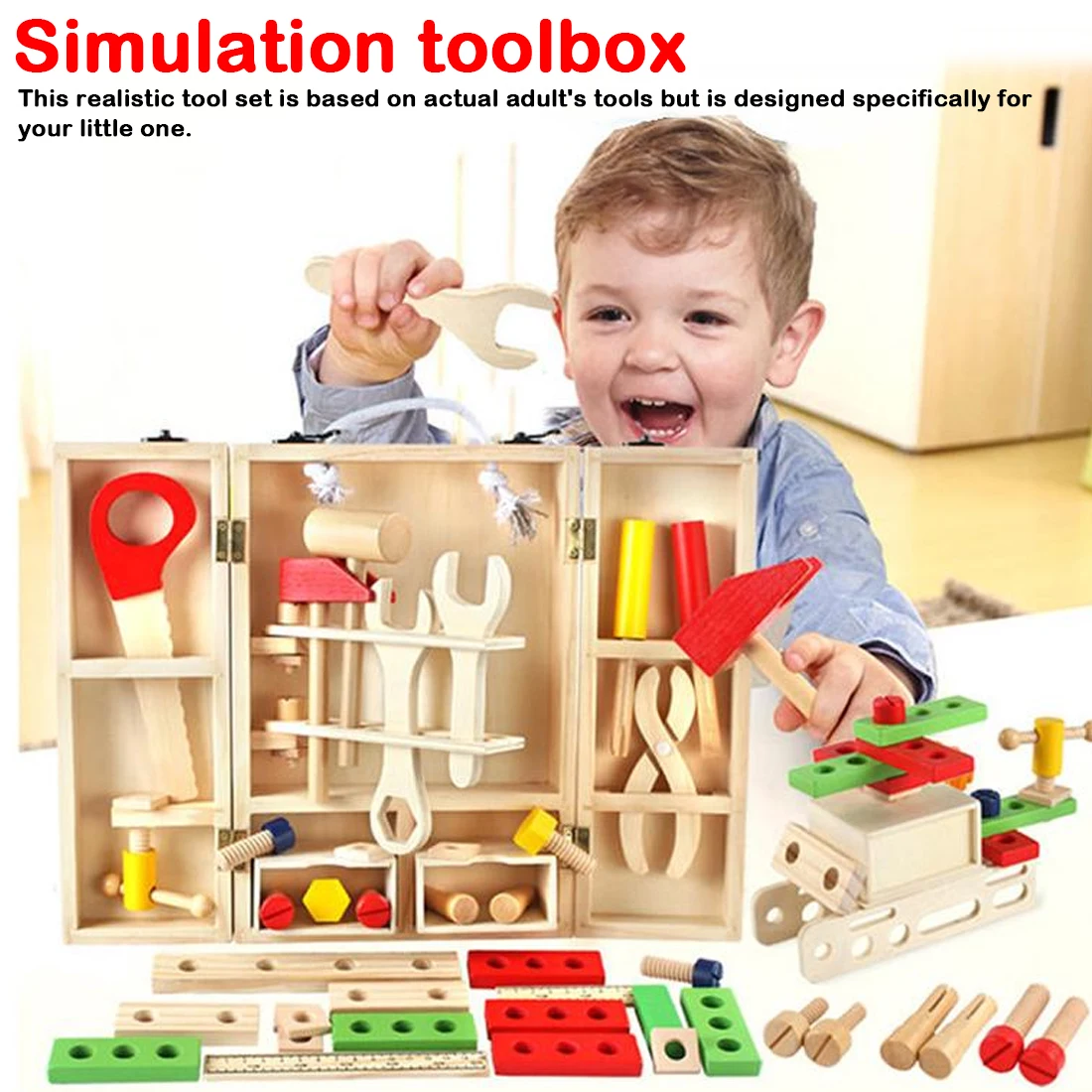 

Baby Toys Kids Wooden Multifunctional Tool Set Maintenance Box Wooden Toy Baby Nut Combination Chirstmas/Birthday Gift