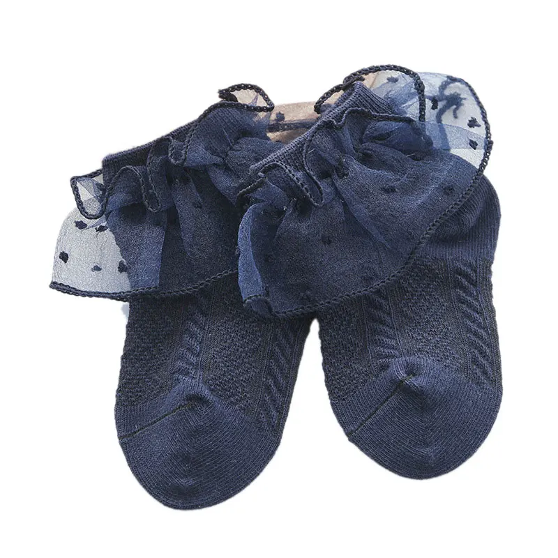 Pudcoco/теплые хлопковые носки для новорожденных; сезон осень-зима кружевные носки принцессы очаровательны носки для детей 3-12 лет - Цвет: Синий