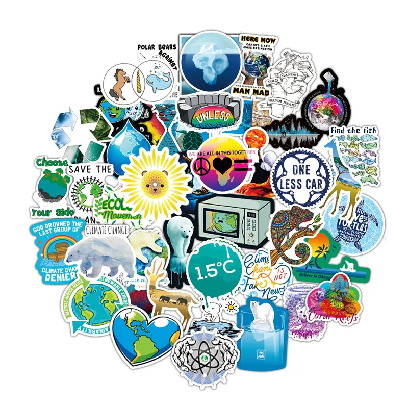 

50 PCS Waterproof Sticker Global warming environmental Protection Pattern For Skateboard Hydro Fask Laptop Suitcase Stickers