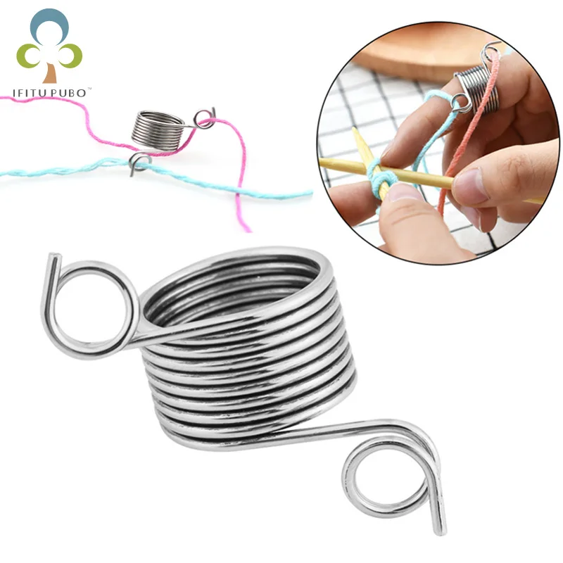 

6pcs Yarn Spring Guides Stainless Steel Needle Thimble Ring Type Knitting Tools Finger Wear Thimble Sewing Accessories ZXH