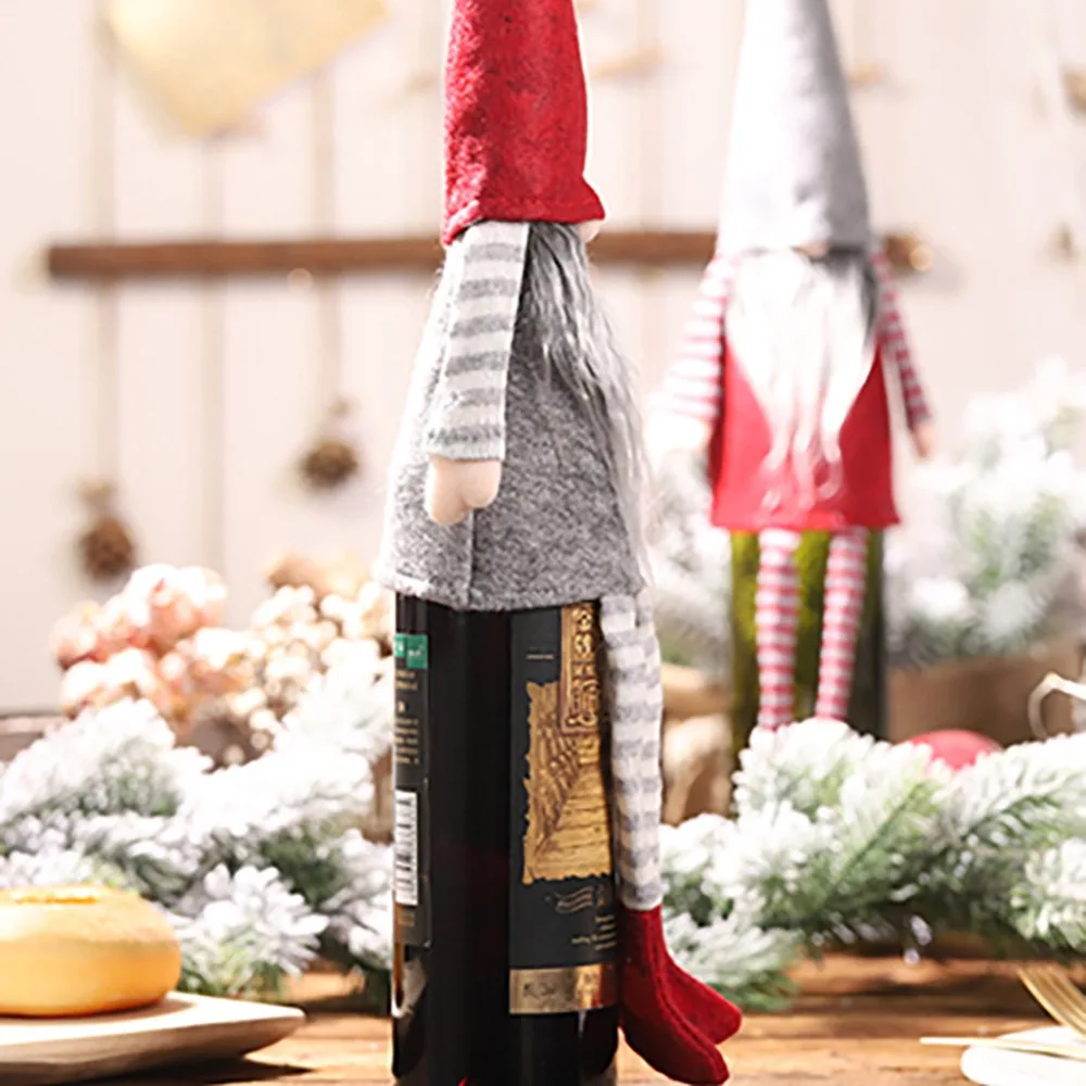 New Christmas Champagne Bottle Cover Dress Up Decoration Christmas Faceless Doll Han (1)