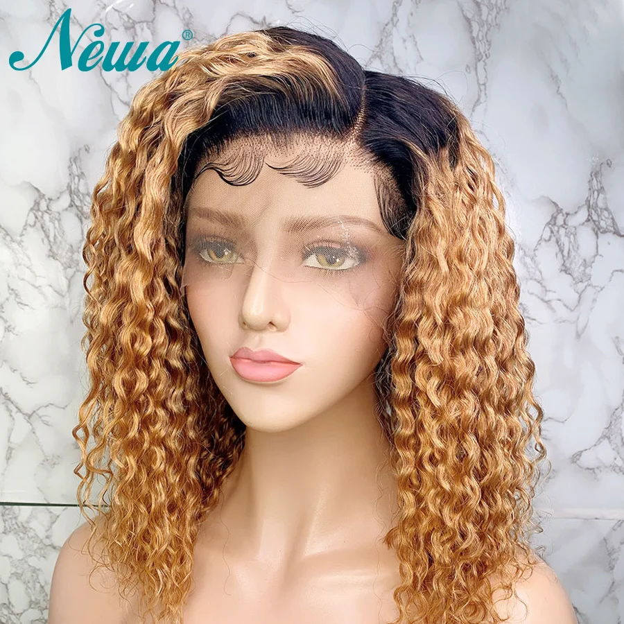 Newa волосы 13x6 вьющиеся кружевные передние человеческие волосы парики предварительно сорванные бразильские Омбре кружевные передние парики с детскими волосами 150% Remy боб парики