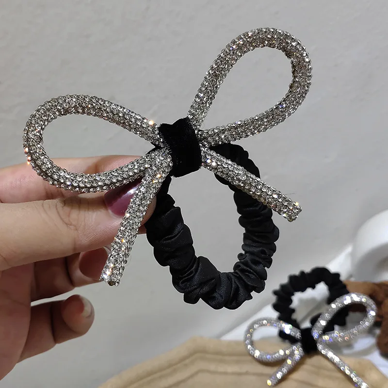 South Korea’s Dongdaemun Shiny diamond-studded bow hair ring head rope ins fashionable wild sweet tie hair rubber band Women
