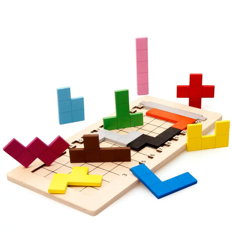 Colorful Wooden Tangram Tetris Game Brain Teaser Puzzle Toys Preschool Imagination Educational
