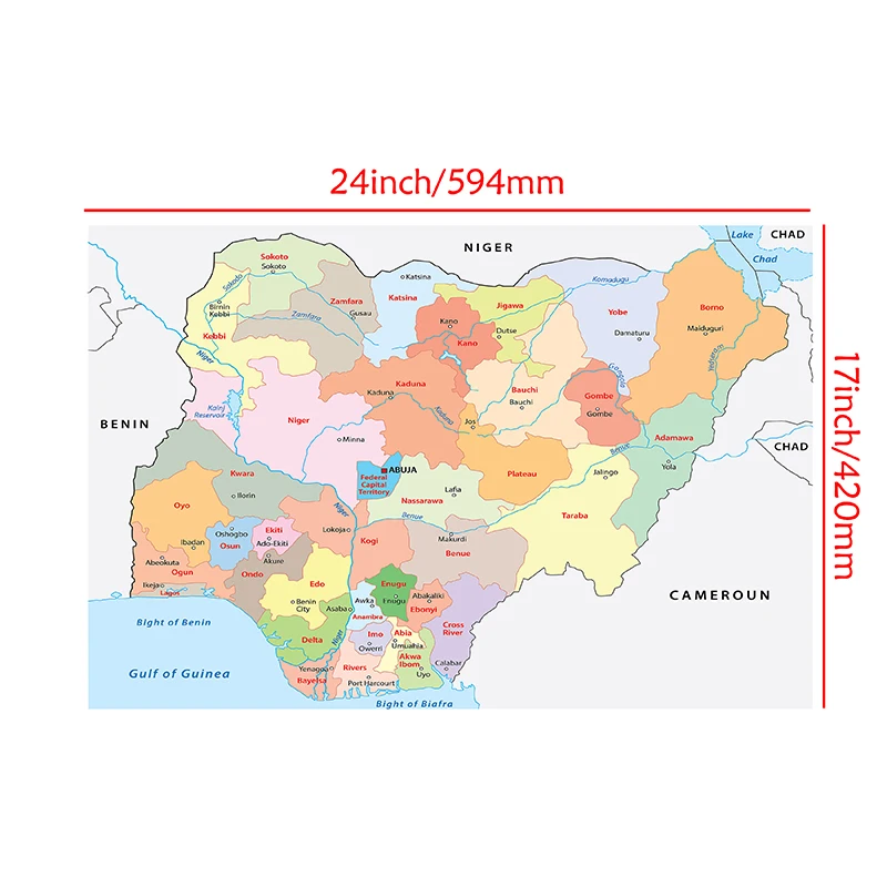 59*42cm The Political Map of Nigeria Poster and Print Study/Living Class Room Wall Art Pictures Canvas Paintings Home Decoration