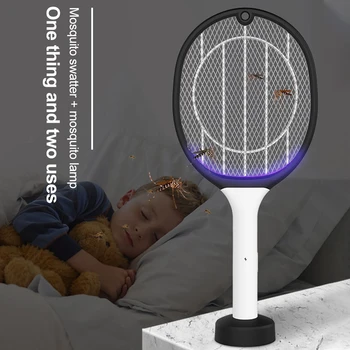 

Fly Killer Lamp 2 In 1 Handheld USB Rechargeable Pest Control Electric Mosquito Swatter Insect Bug Zapper Indoor Outdoor Home