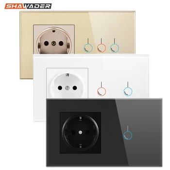 

Light Switch Tempered Glass Touch Panel 1/2/3 Gang Modular EU Socket 146 Lamp Conjoined Electric Outlets for Office Home
