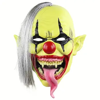 

Horror Scary Latex Evil Green Face Clown Mask with Snake Tongue Halloween Props