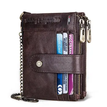 

RFID Men's Double Zipper Leather Wallet 2020 New Anti-theft Brush Wallet Multi Card Bit Horse Leather Coin Purse Vintage Packs
