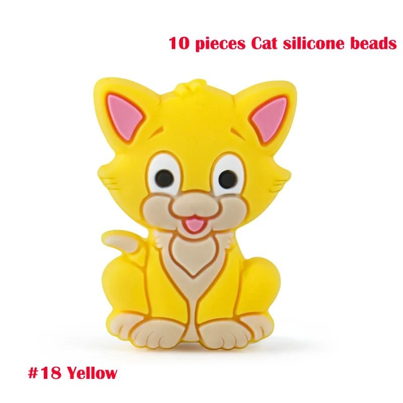 Keep&Grow 10pcs Cartoon Dog Cat silicone beads Baby Teether DIY Toy Necklace Pendant Rodent Pacifier Chain children's products - Цвет: Cat 18-10pcs