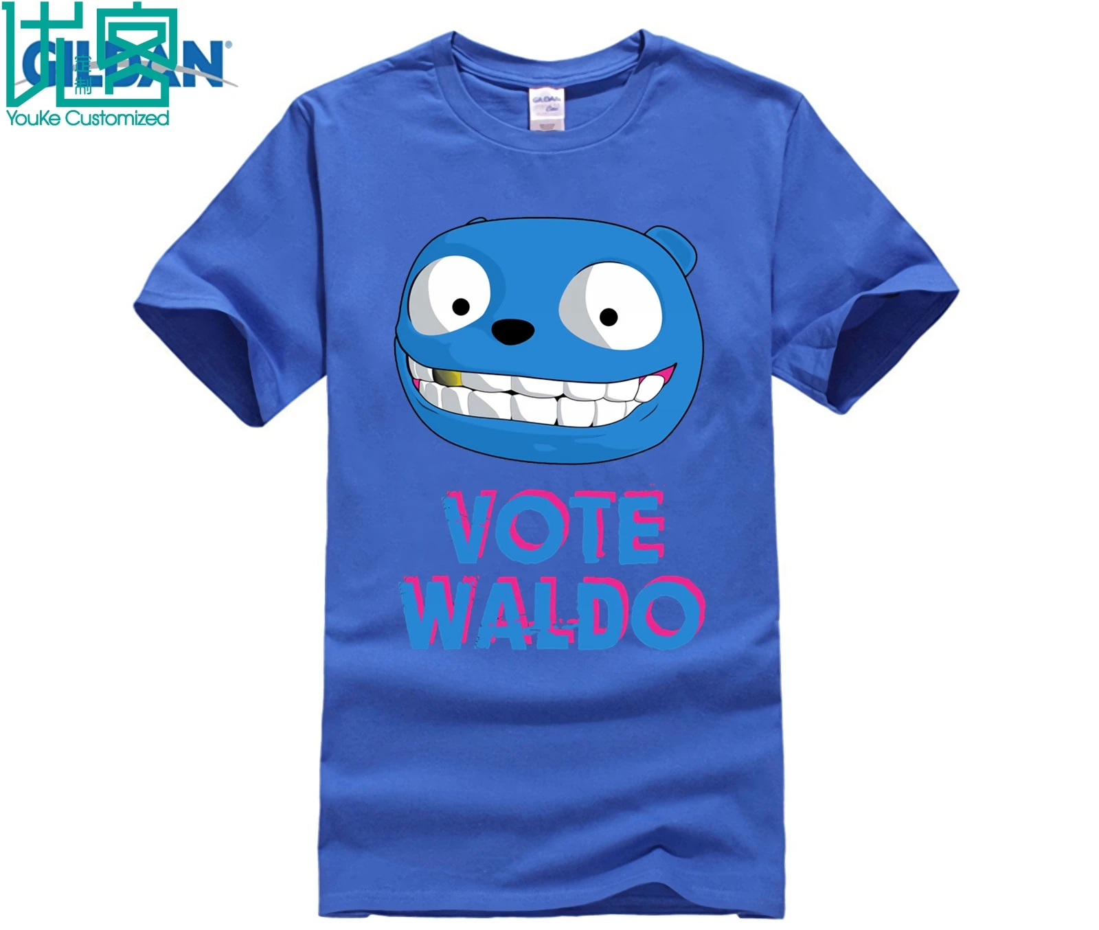 Черная зеркальная футболка с надписью «Vote Waldo» - Цвет: blue