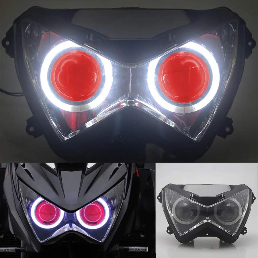 Motorcycle HID Xenon Projector Conversion Headlight Assembly White Angel Red Demon Eyes Head Lamp For Kawasaki Z800 Z250 Z300 |