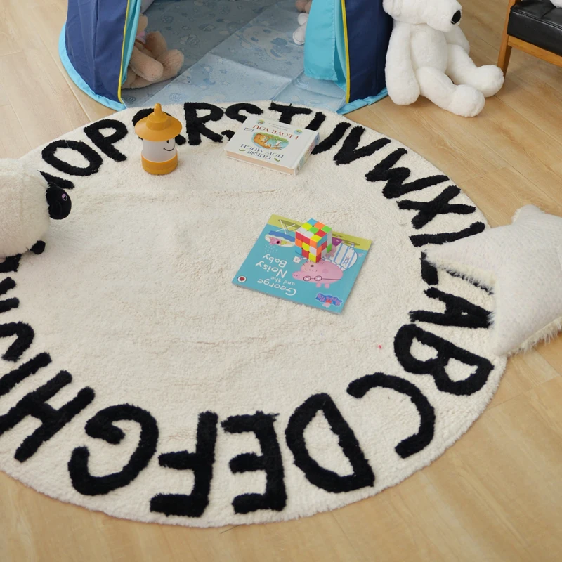 

Round Alphabet Rug Cotton Mat Fluffy Play Tent Rugs With Letters Kids Play Games Carpet Baby Playroom Decoration Photography Rug
