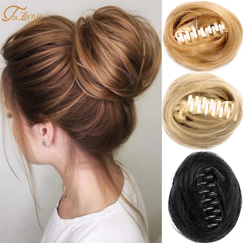 Girls Curly Scrunchie Chignon With Rubber Band Brown Black Synthetic Hair Ring Wrap On Messy Bun Ponytails Straight Hair Tie verves ponytail chignon hair extension with rubber ring ombre braid hairpiece synthetic hair rainbow color girls party hair tie