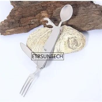

50pcs Outdoor Tableware (Fork/Spoon/Knife/Bottle Opener) Camping Stainless Steel Folding Pocket Kits Multifunction Tool for Camp