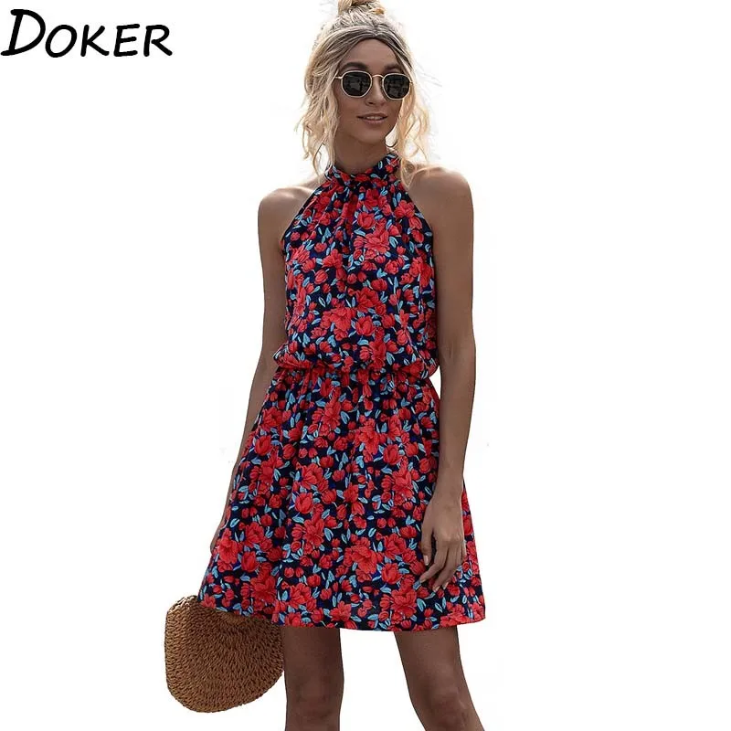 Новое летнее платье без рукавов с цветочным рисунком для женщин открытыми