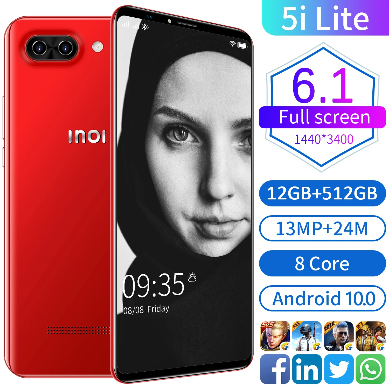 New Global Version 5i Lite Smartphone 7.2Inch 4000mAh 12+512G Support Face Unlock Dual SIM 4G 5G Network Android Cellphone