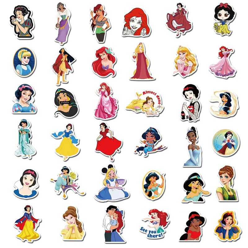 Autocollant princesse Disney, 100 pièces/ensemble, dessin animé, Belle  Ariel Elsa, Graffiti, étanche, pour ordinateur portable, Skateboard