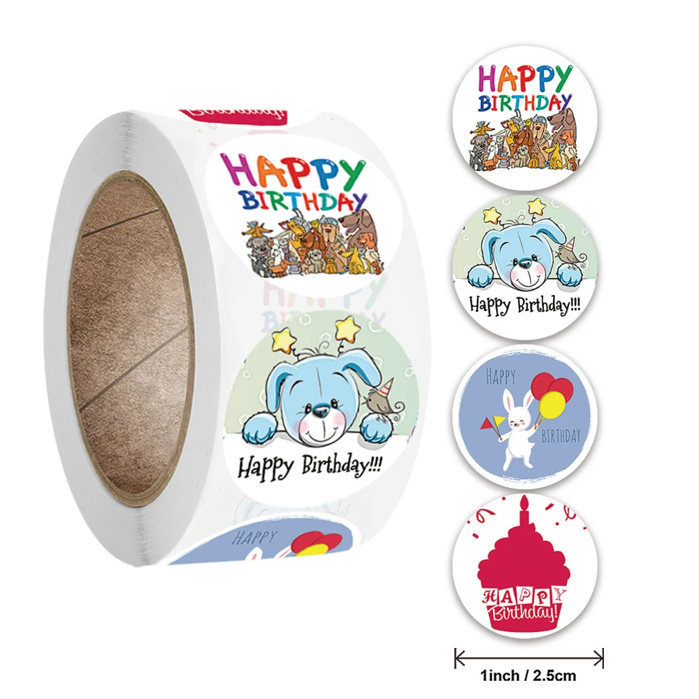 100-500pcs Cute Happy Birthday Stickers 2.5cm/1 Inch Children's Birthday Party Gift Sealing Decorations Greeting Card Labels
