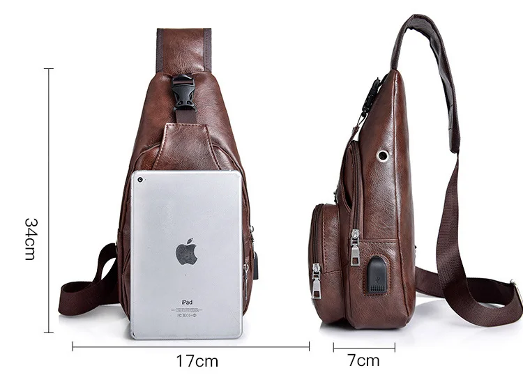 Vintage Leather Sling Waist Bag for Men New Travel Chest Pack Portable USB Charging Crossbody Bags Male Black Shoulder Waist Bag (7)