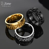 Uzone Punk Roman Numbers Spinner Rings Gold Color Stainless Steel Rotatable Chain Ring For Men Boys Birthday Party Gift Anillos 1