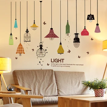 

[shijuekongjian] Colorful Chandeliers Wall Stickers DIY Light Bulbs Wall Decals for Living Room Bedroom Home Decoration