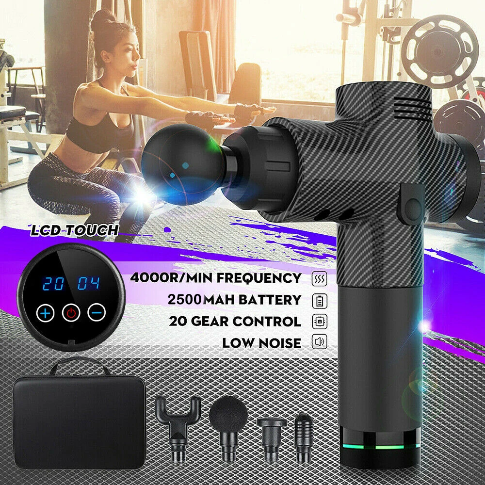 Online Pistola de masaje de percusión de alta calidad 4 cabezales 30 velocidades de vibración masajeador de terapia corporal muscular recuperación deportiva