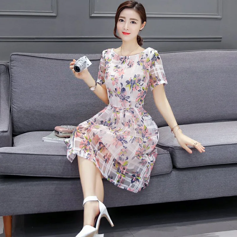 

Summer New Style Korean-style Fashion Small Fresh Floral Dress Women's Mid-length Slim Fit Slimming Beach Skirt Dress