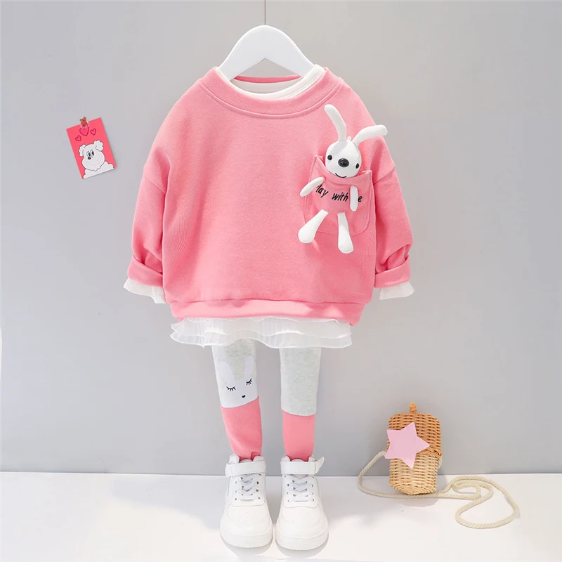 Girls Clothing Set Kids Clothing Set Baby Girls Clothing Lace Cartoon Rabbit T Shirt Pants