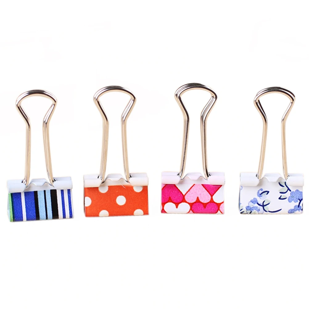 Printed Metal Binder Clips Paper Clip Clamp Office School Binding Supplies Color Random 6pcs Small Size 38/47mm
