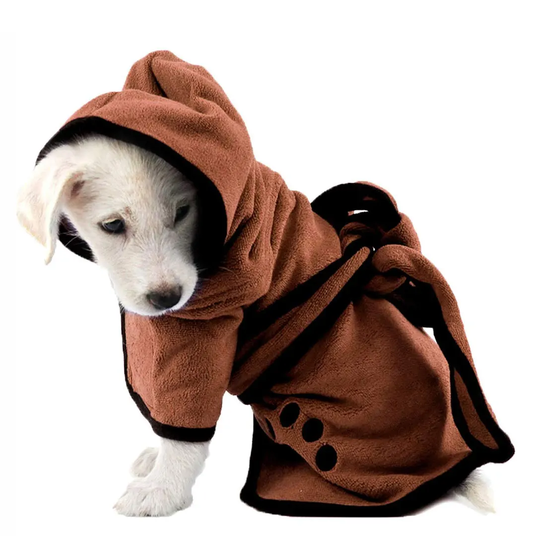 Dog Bathrobe Soft Quickly Absorbing Water Fiber Pet Drying Towel Robe with hat Pupuy Cat Pet Grooming supplies