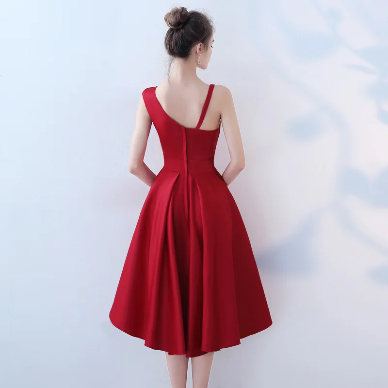 It's Yiiya Prom Dresses Sexy One Shoulder Women Party Gowns Burgundy Knee Length Formal Dress Elegant Vestido De Gala K220