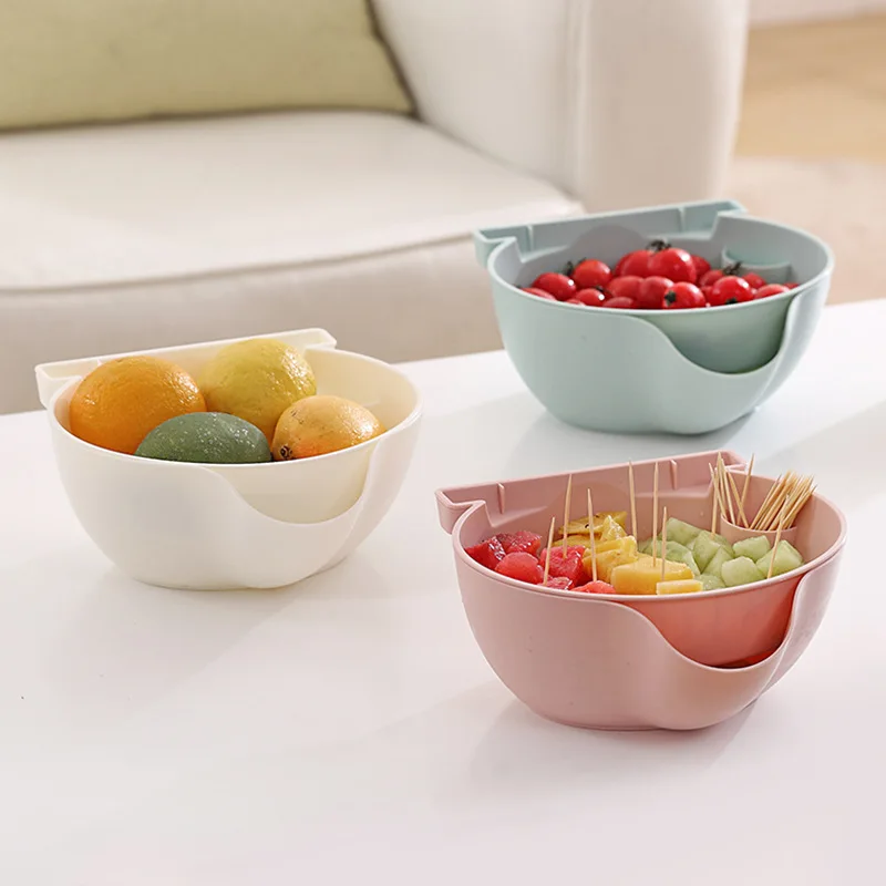 

Fruit Tray 3 Color Plastic Double Layer Drain internal Mobile Phone Slot Detachable Fruit Plate Kitchen Storage Box