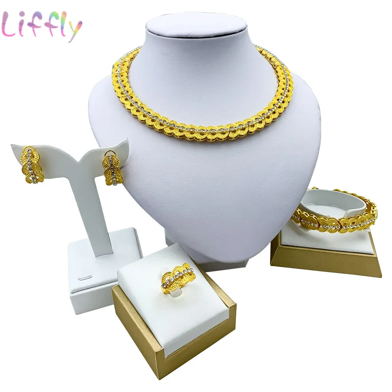 Liffly Африканские свадебные Модные Ювелирные наборы Дубай золотые для женщин