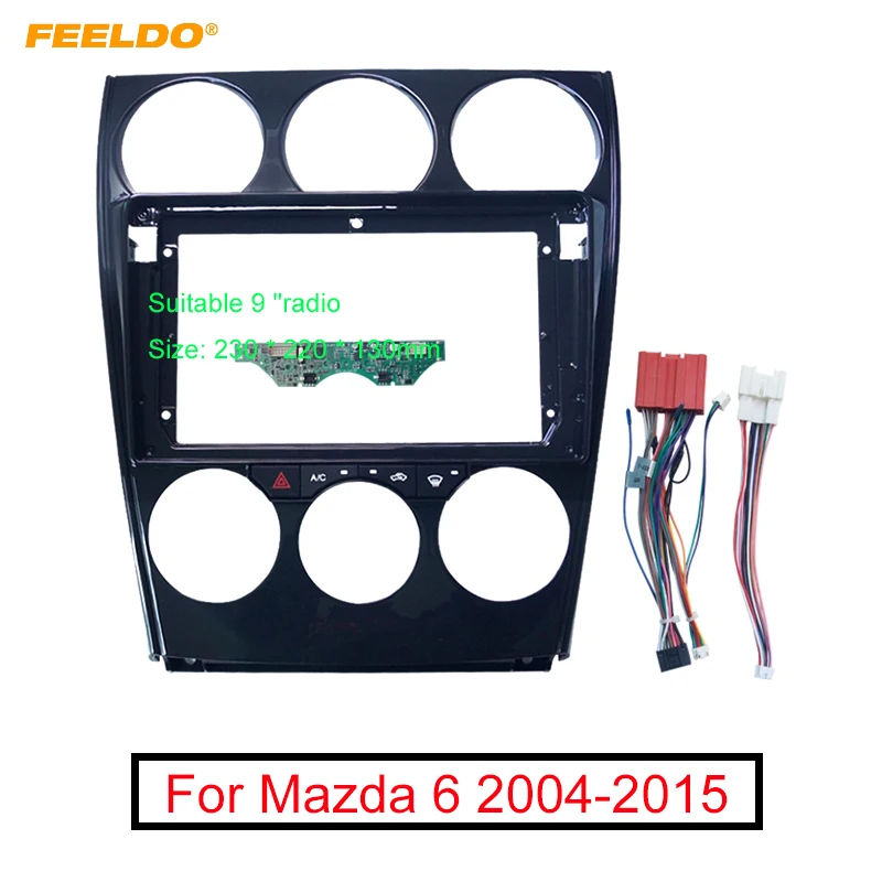 

FEELDO Car Audio 2Din Fascia Frame Adapter With AC Panel & Power Cable Canbus For Mazda 6 Big Screen DVD Fitting Dash Trim Kit