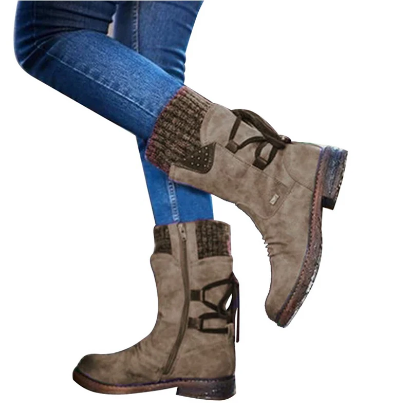 Г.,, новая осенне-зимняя обувь женские ботинки на плоской подошве модные вязаные женские ботинки в стиле пэчворк женские короткие ботинки - Цвет: brown