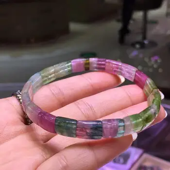 

Natural Colorful Watermelon Tourmaline Clear Rectangle Beads Bracelet Bangle 7.5×5mm Stretch Certificate AAAAAA