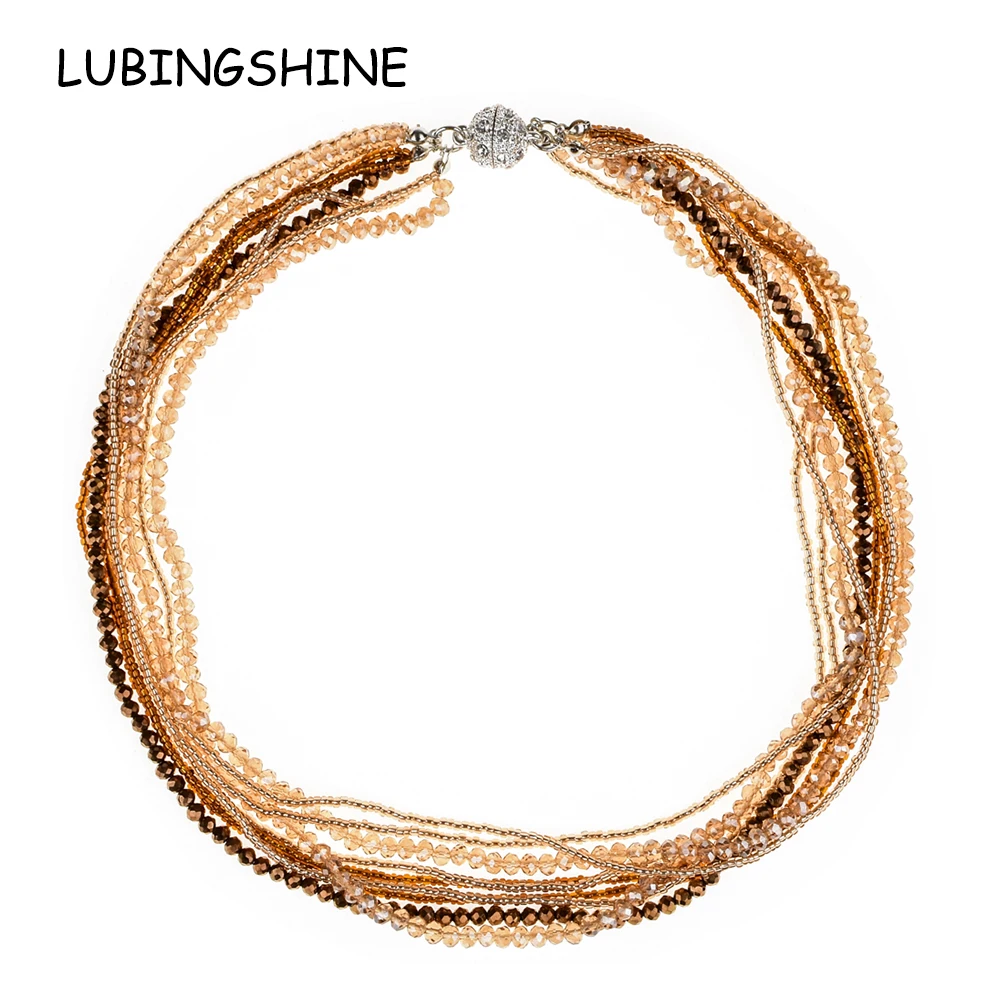 LUBINGSHINE богемные женские многослойные ожерелья с кристаллами, магнитные бусы ручной работы, ожерелье с длинной цепочкой, ювелирные изделия с чокерами
