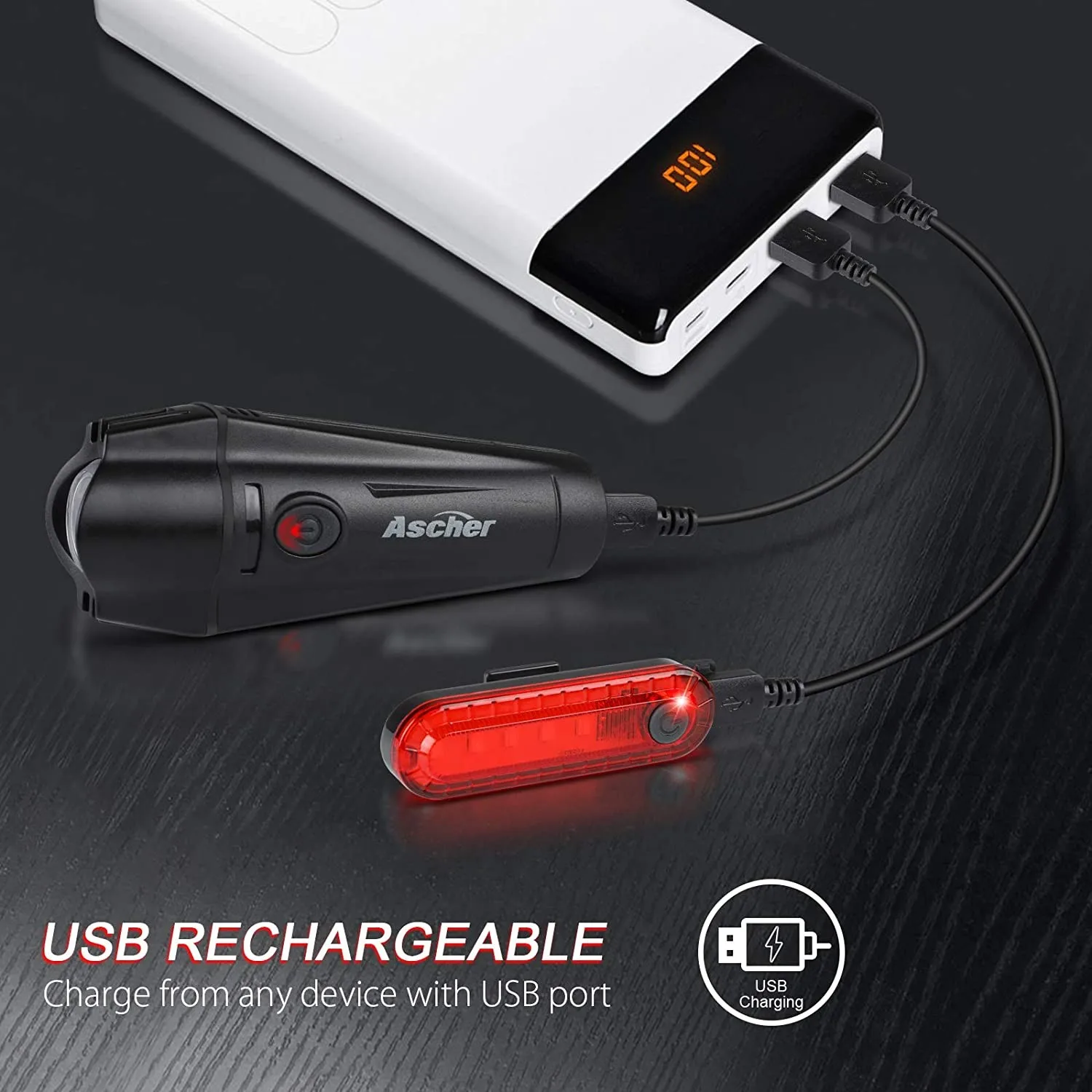 2pcs Durable Bike Tail Light Ascher Ultra Bright USB Rechargeable Bike Light Set Luz de la bicicleta accesorios para bicicletas 2pcs Durable Bike Tail Light Ascher Ultra Bright USB Rechargeable Bike Light Set Luz de la bicicleta accesorios para bicicletas