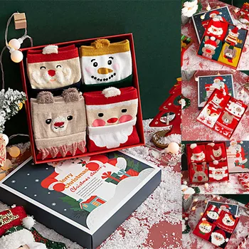 

Socks Women Christmas Print Elk Elder Middle Cotton Tube Socks Gift Box Cartoon Winter Warm Christmas Socks calcetines