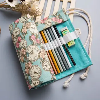 

36/48/72 Holes School Pencil Case Canvas Roll Organizer Penalty Pencil Bag Holder Pouch School Stationery