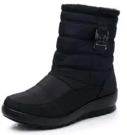 Зимние женские теплые ботинки; очень теплые женские ботинки на молнии; ботинки до середины икры на низком каблуке; однотонная повседневная женская обувь с круглым носком - Цвет: Черный