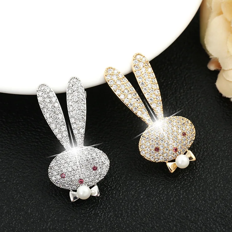 

Top Grade Cute Bunny Micro Zircon Pearl Brooch Suit Sweater Corsage pi jian kou Accessories Female Grant