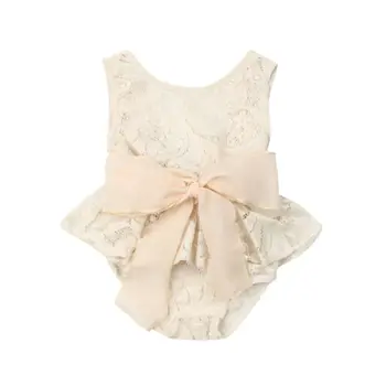 

Pudcoco Summer Newborn Baby Girl Clothes Sleeveless Solid Color Lace Flower Ruffle Bowknot Romper One-piece Outfit Sunsuit