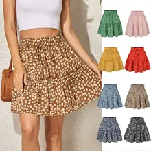 

Summer Spring Women's Mini Skirt Sexy Casual Fashion Aesthetic Flower High-Waisted A-Line Ruffle Black Pink Fairy Grunge Red