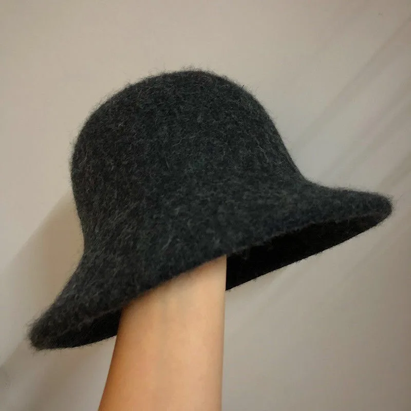 black grey Осенне-зимняя шерстяная Панама женская модная винтажная Рыбацкая шапка универсальная Весенняя фетровая шляпа 6 цветов Складная - Цвет: black grey