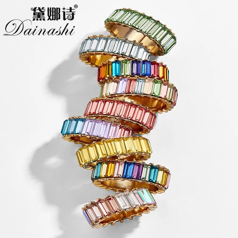 

Rainbow ring 9 colors baguette cubic zirconia cz Gold filled engagement band ring for women USA drop shipping jewelry 2019 new