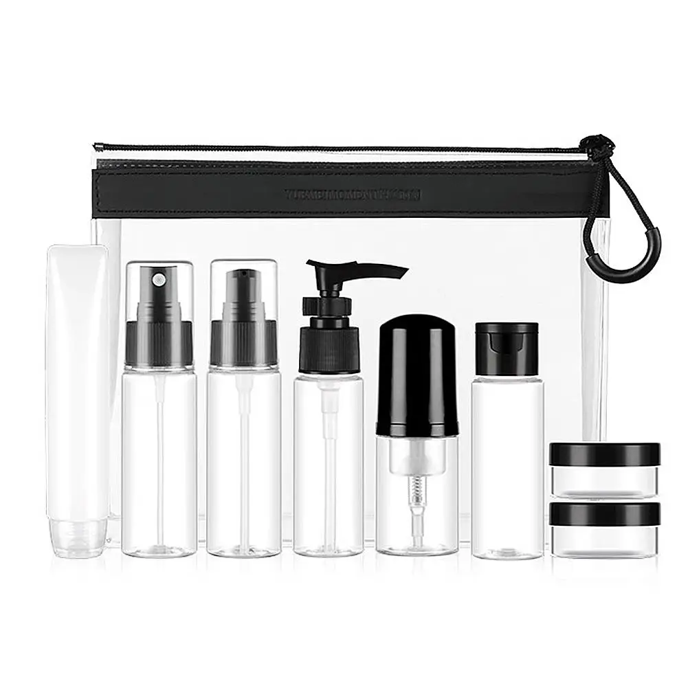 9PCS/Set Portable Transparent Plasic Travel Kit Make Up Spray Bottle Refillable Bottles Cosmetic Shampoo Lotion Container